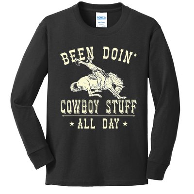 Been Doing Cowboy Stuff Funny Rodeo Cowboy Kids Long Sleeve Shirt