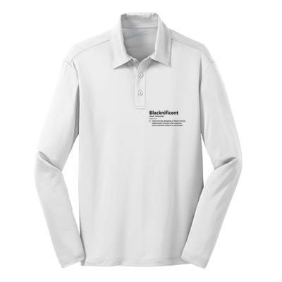 Blacknificent Definition Culture Heritage Empower Pride Love Silk Touch Performance Long Sleeve Polo