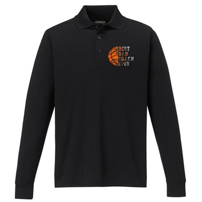 Best Dad Coach Ever Father's Day Basketball Performance Long Sleeve Polo