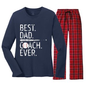 Best Dad Coach Ever Baseball Patriotic For Fathers Day Women's Long Sleeve Flannel Pajama Set 