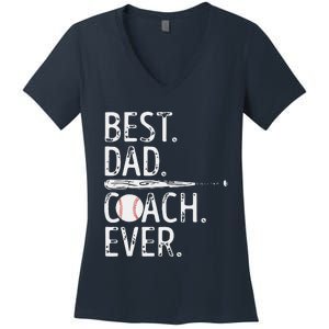 Best Dad Coach Ever Baseball Patriotic For Fathers Day Women's V-Neck T-Shirt