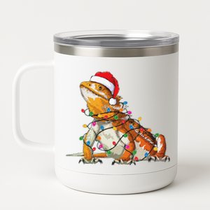 Bearded Dragon Christmas Lights Bearded Dragon Lover Xmas 12 oz Stainless Steel Tumbler Cup