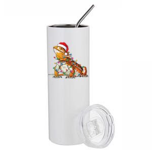 Bearded Dragon Christmas Lights Bearded Dragon Lover Xmas Stainless Steel Tumbler