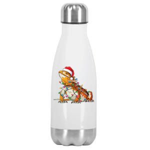 Bearded Dragon Christmas Lights Bearded Dragon Lover Xmas Stainless Steel Insulated Water Bottle