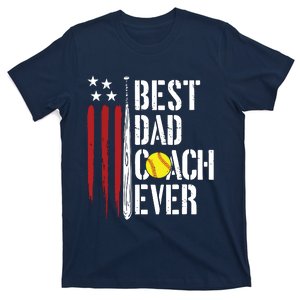 Best Dad Coach Ever American Flag Softball Dad Fathers Day T-Shirt