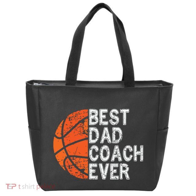 Best Dad Coach Ever Fathers Day Basketball Player Fan Papa Zip Tote Bag