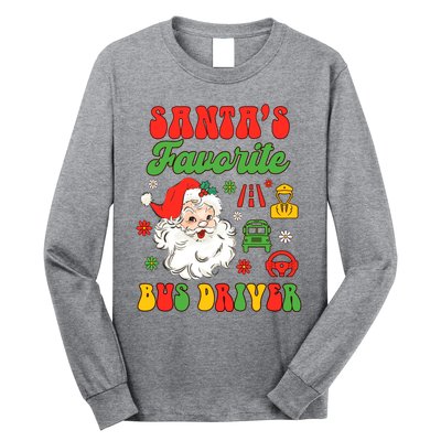 Bus Driver Christmas Xmas Vibes SantaS Favorite Bus Driver Long Sleeve Shirt