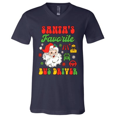 Bus Driver Christmas Xmas Vibes SantaS Favorite Bus Driver V-Neck T-Shirt