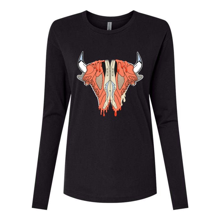 Buffalo Drip Crimson Bliss 5s Matching Womens Cotton Relaxed Long Sleeve T-Shirt