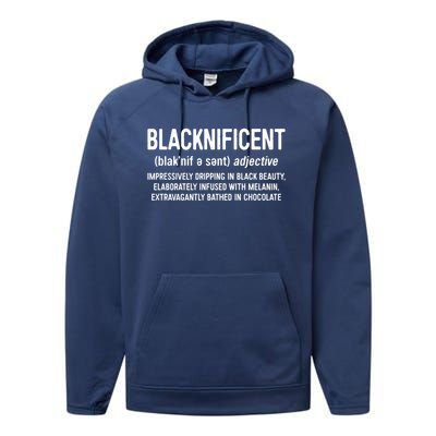 Blacknificent Definition Cool Gift Black History Month Gift Funny Gift Performance Fleece Hoodie