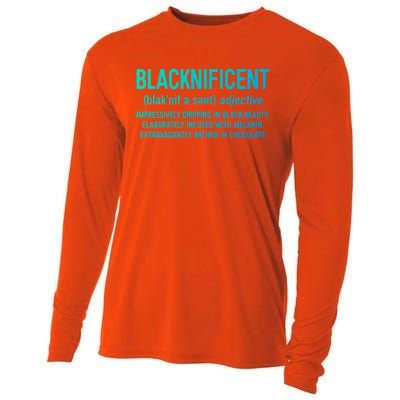 Blacknificent Definition Cool Gift Black History Month Gift Funny Gift Cooling Performance Long Sleeve Crew