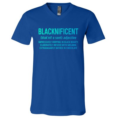 Blacknificent Definition Cool Gift Black History Month Gift Funny Gift V-Neck T-Shirt