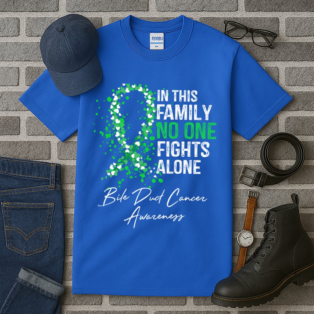 Bile Duct Cancer Awareness This Family No One Fights Alone Gift Tall T-Shirt