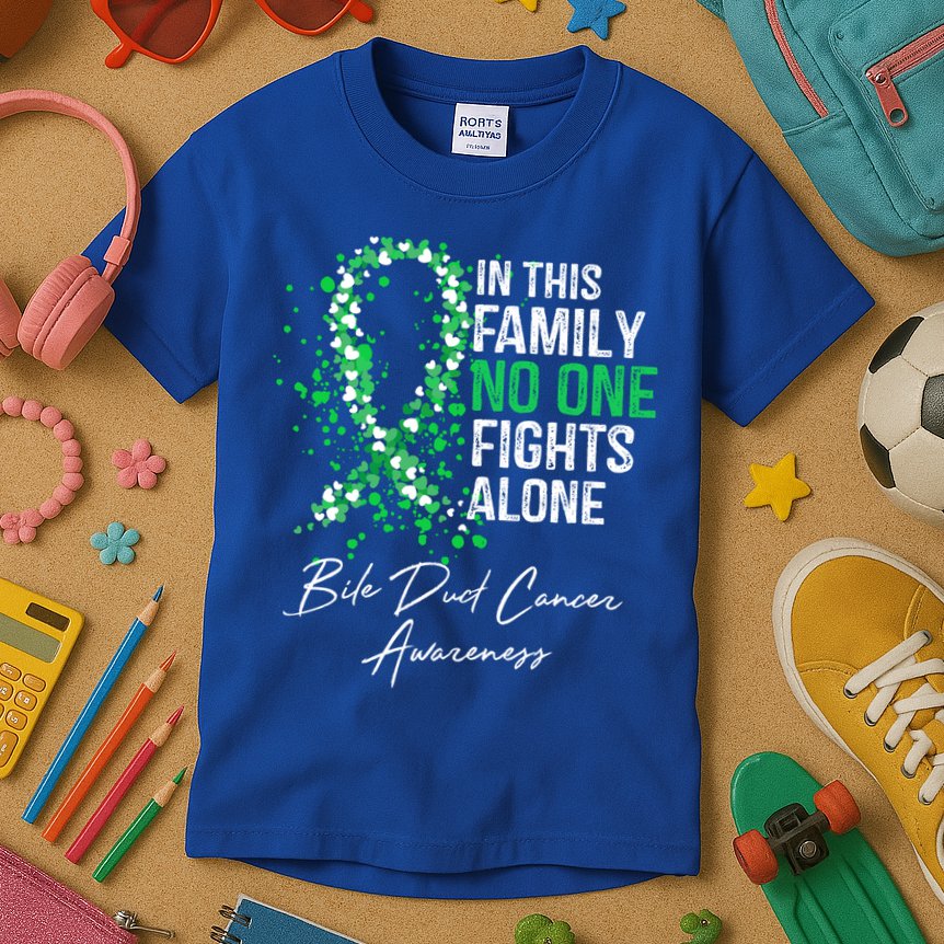 Bile Duct Cancer Awareness This Family No One Fights Alone Gift Kids T-Shirt