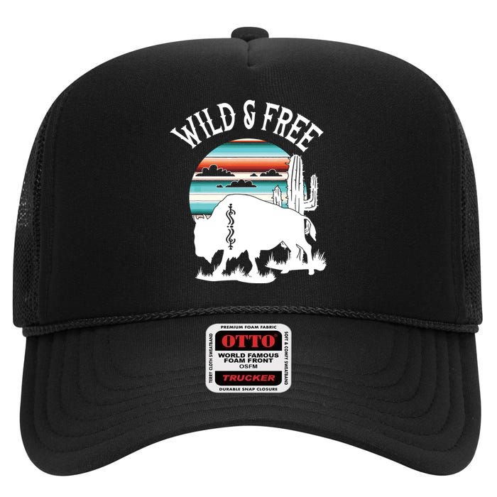 Bison Desert Cactus Serape Wild And Free Western Turquoise High Crown Mesh Back Trucker Hat