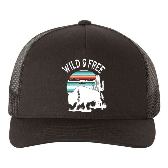 Bison Desert Cactus Serape Wild And Free Western Turquoise Yupoong Adult 5-Panel Trucker Hat