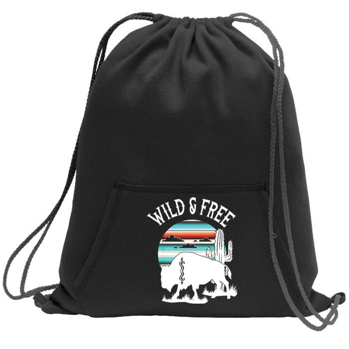 Bison Desert Cactus Serape Wild And Free Western Turquoise Sweatshirt Cinch Pack Bag