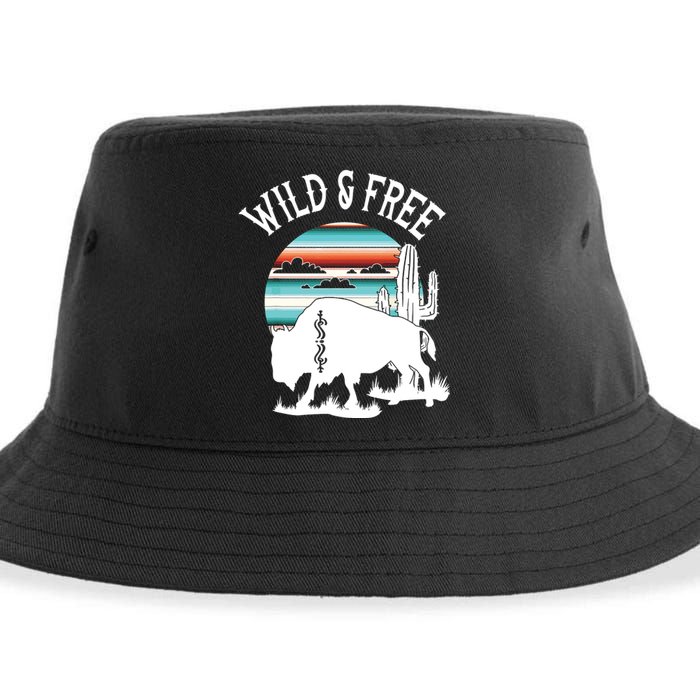 Bison Desert Cactus Serape Wild And Free Western Turquoise Sustainable Bucket Hat