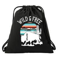 Bison Desert Cactus Serape Wild And Free Western Turquoise Drawstring Bag