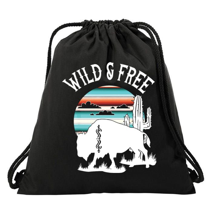 Bison Desert Cactus Serape Wild And Free Western Turquoise Drawstring Bag