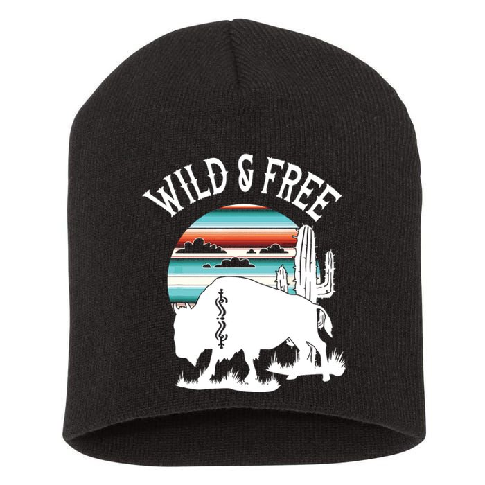 Bison Desert Cactus Serape Wild And Free Western Turquoise Short Acrylic Beanie