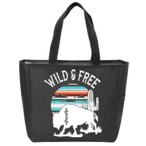 Bison Desert Cactus Serape Wild And Free Western Turquoise Zip Tote Bag