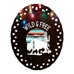 Bison Desert Cactus Serape Wild And Free Western Turquoise Ceramic Oval Ornament