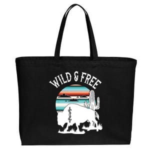 Bison Desert Cactus Serape Wild And Free Western Turquoise Cotton Canvas Jumbo Tote