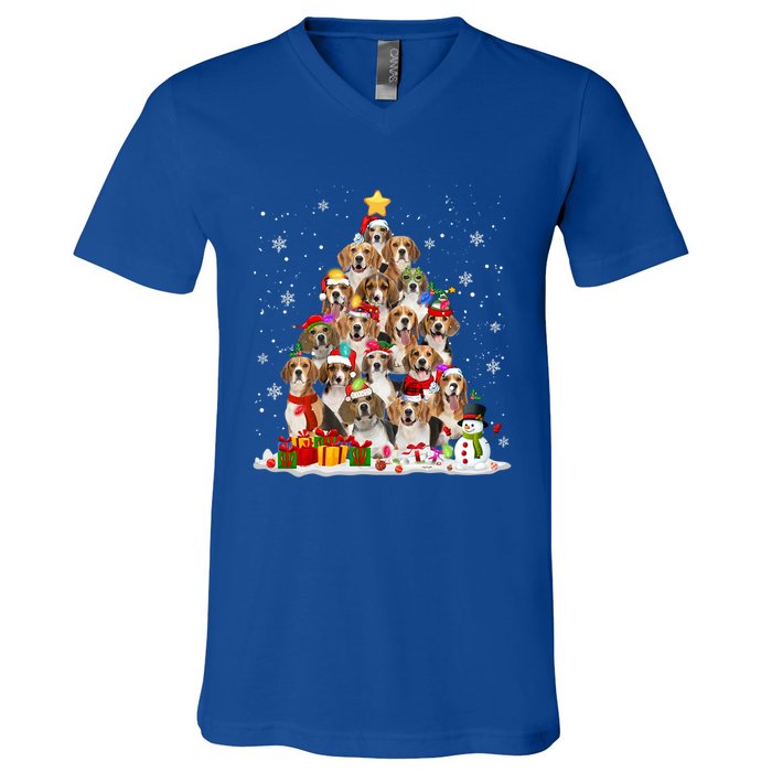 Beagle Dog Christmas Tree Santa Xmas Merry Dogmas Cute Gift V-Neck T-Shirt