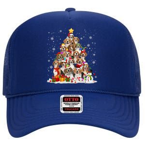 Beagle Dog Christmas Tree Santa Xmas Merry Dogmas Cute Gift High Crown Mesh Back Trucker Hat