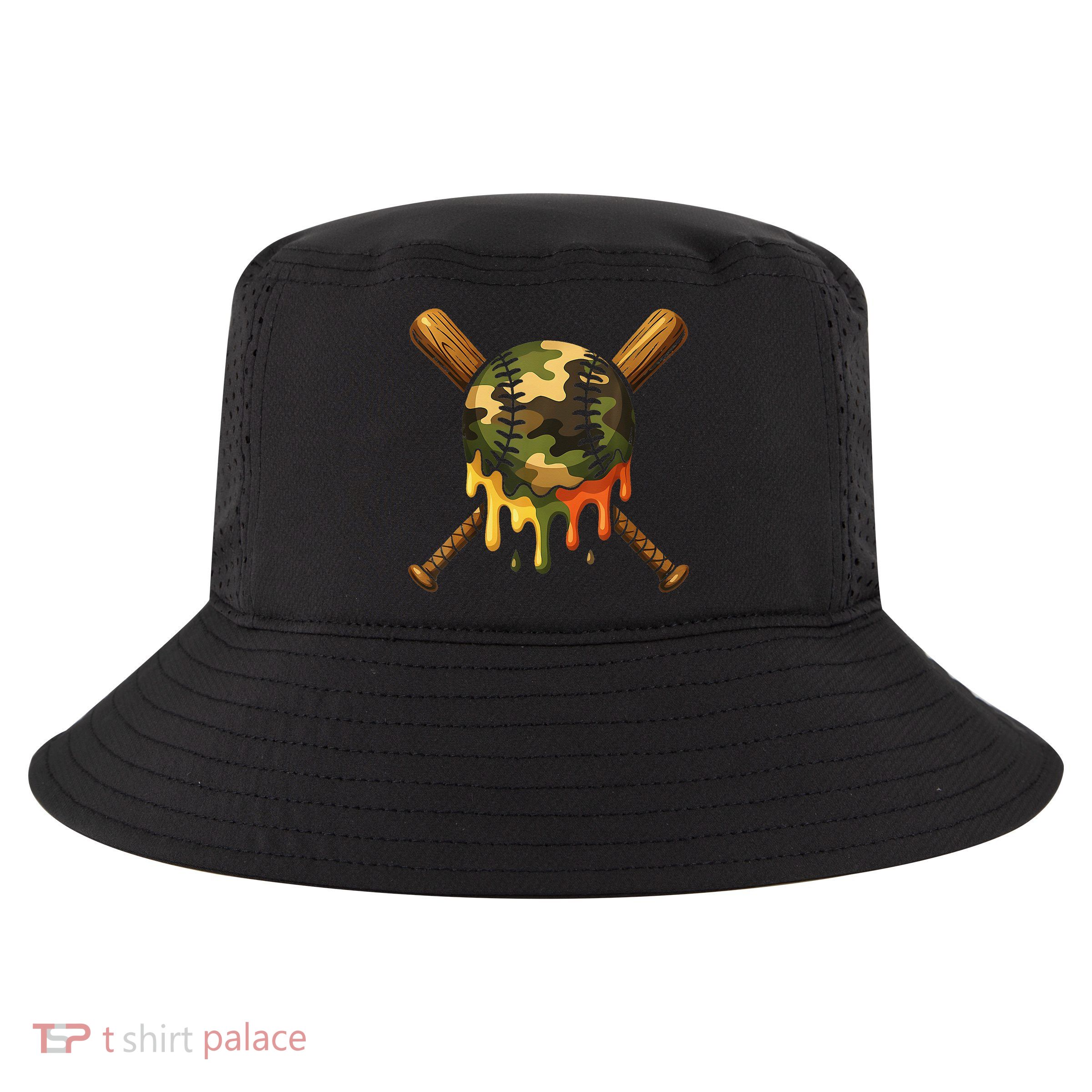 Baseball Drip Camo Baseball Ice Cream Dripping Game Day Cool Comfort Performance Bucket Hat