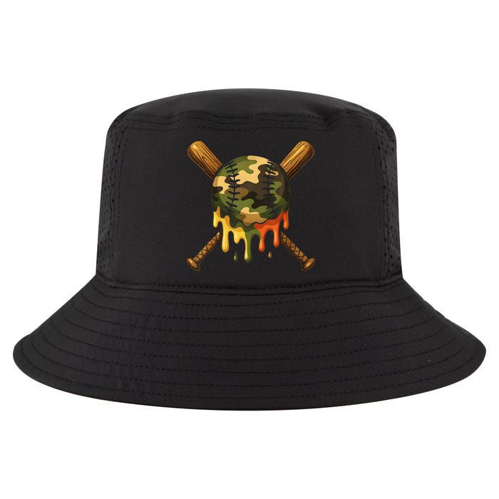 Baseball Drip Camo Baseball Ice Cream Dripping Game Day Cool Comfort Performance Bucket Hat