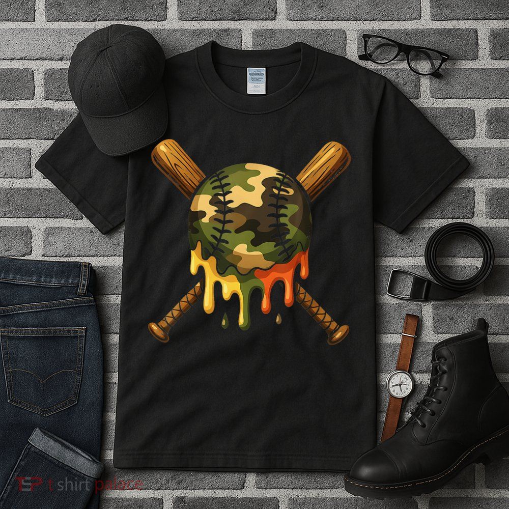 Baseball Drip Camo Baseball Ice Cream Dripping Game Day Tall T-Shirt