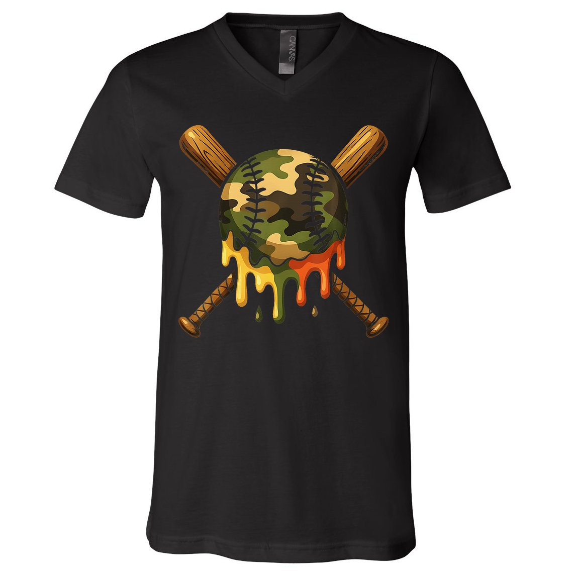Baseball Drip Camo Baseball Ice Cream Dripping Game Day V-Neck T-Shirt