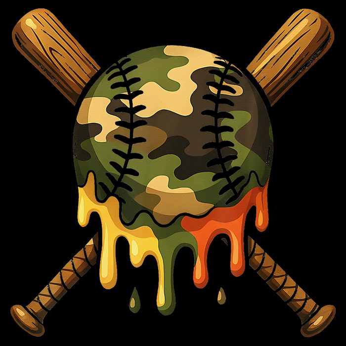 Baseball Drip Camo Baseball Ice Cream Dripping Game Day Sustainable Bucket Hat