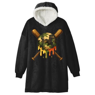 Baseball Drip Camo Baseball Ice Cream Dripping Game Day Hooded Wearable Blanket