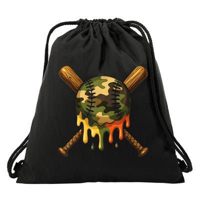 Baseball Drip Camo Baseball Ice Cream Dripping Game Day Drawstring Bag