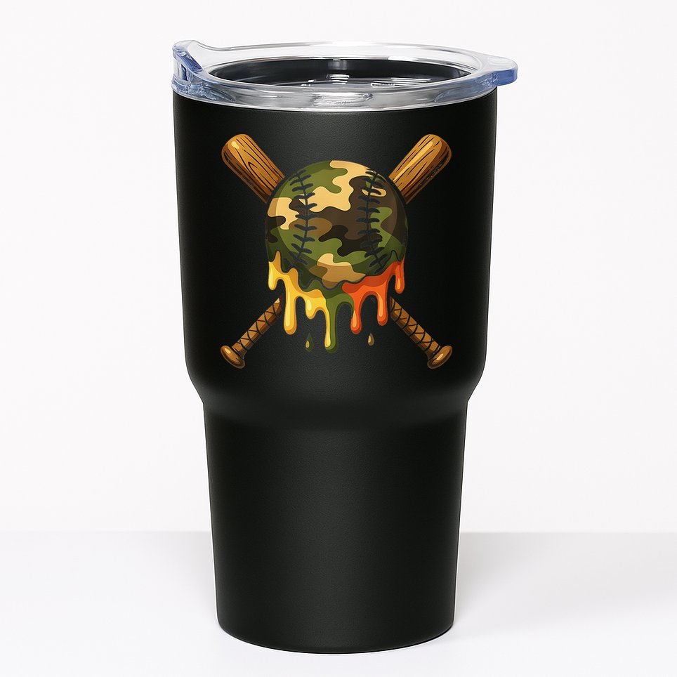 Baseball Drip Camo Baseball Ice Cream Dripping Game Day Tumbler