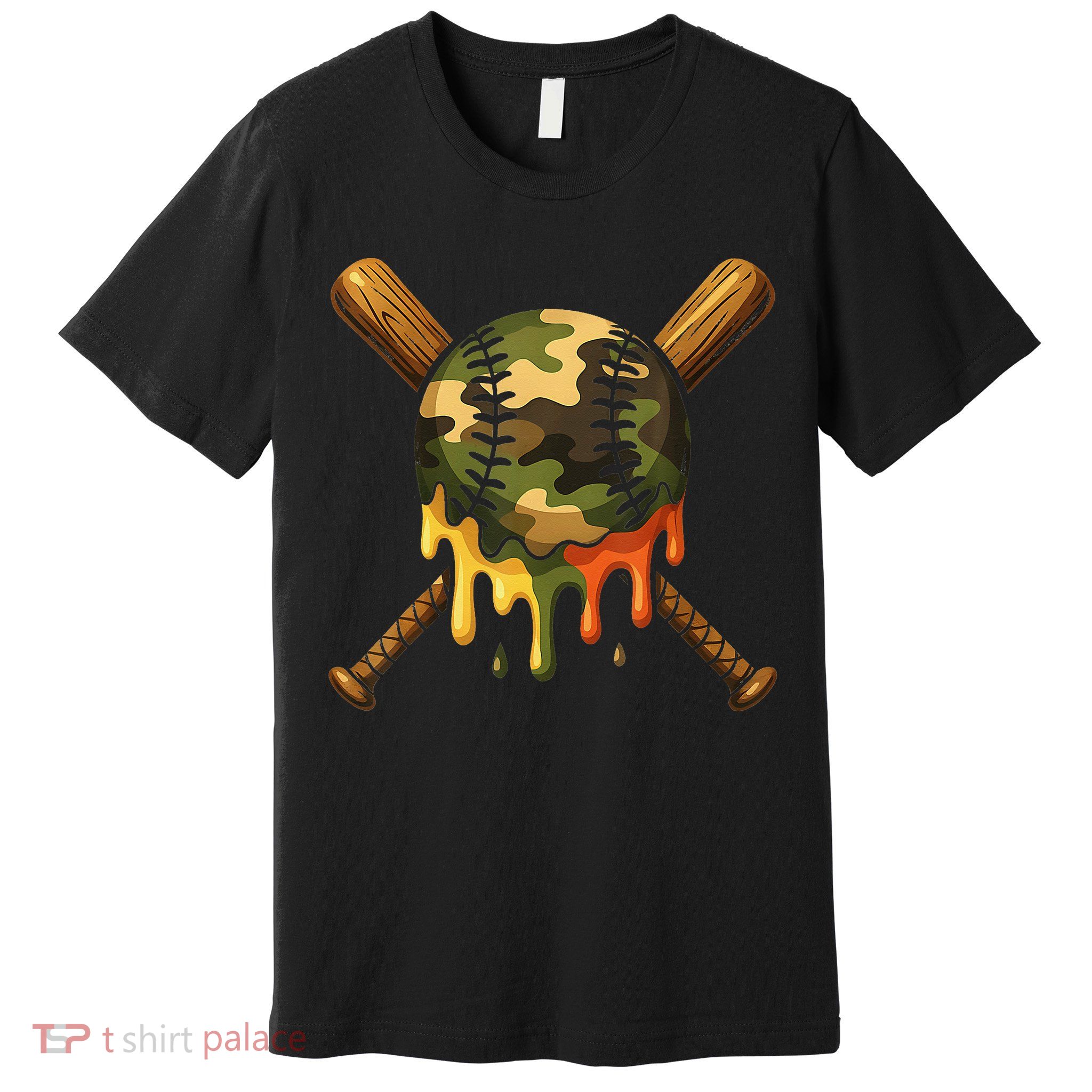 Baseball Drip Camo Baseball Ice Cream Dripping Game Day Premium T-Shirt