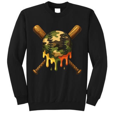 Baseball Drip Camo Baseball Ice Cream Dripping Game Day Tall Sweatshirt