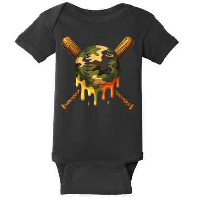 Baseball Drip Camo Baseball Ice Cream Dripping Game Day Baby Bodysuit