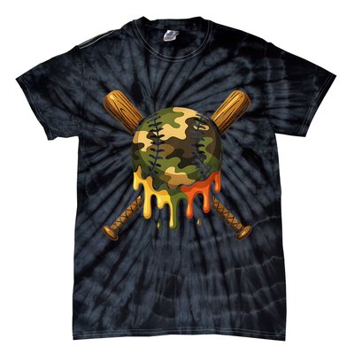 Baseball Drip Camo Baseball Ice Cream Dripping Game Day Tie-Dye T-Shirt