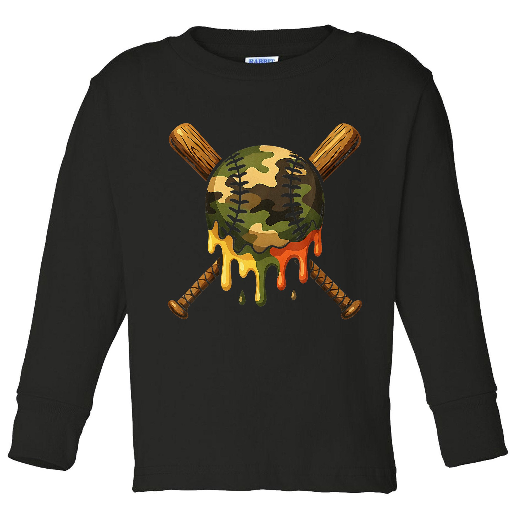 Baseball Drip Camo Baseball Ice Cream Dripping Game Day Toddler Long Sleeve Shirt