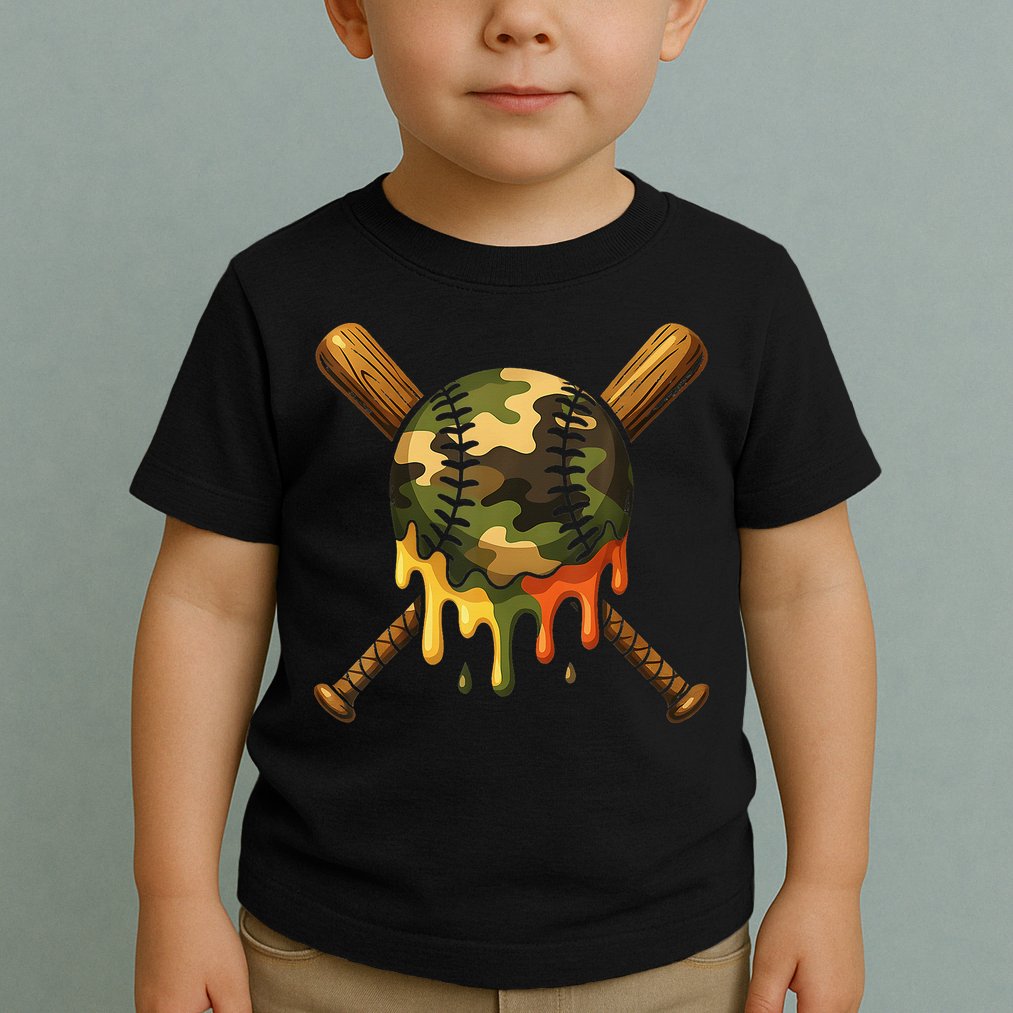 Baseball Drip Camo Baseball Ice Cream Dripping Game Day Toddler T-Shirt