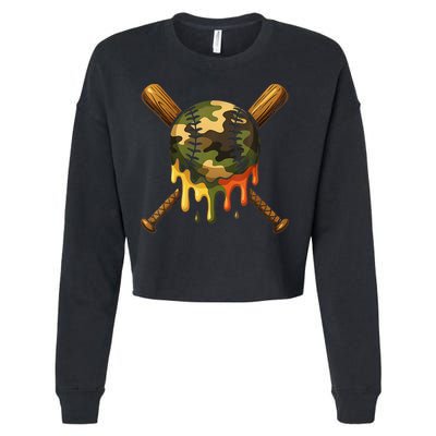 Baseball Drip Camo Baseball Ice Cream Dripping Game Day Cropped Pullover Crew