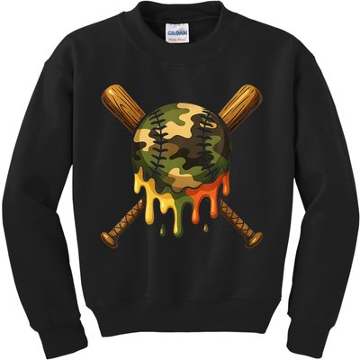 Baseball Drip Camo Baseball Ice Cream Dripping Game Day Kids Sweatshirt