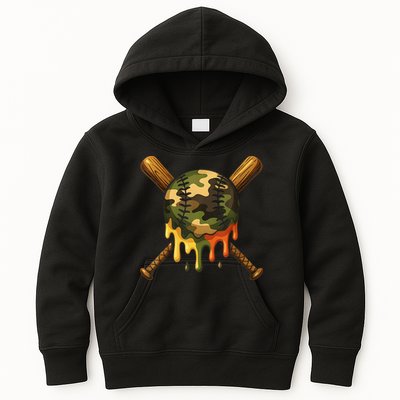 Baseball Drip Camo Baseball Ice Cream Dripping Game Day Kids Hoodie