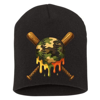 Baseball Drip Camo Baseball Ice Cream Dripping Game Day Short Acrylic Beanie