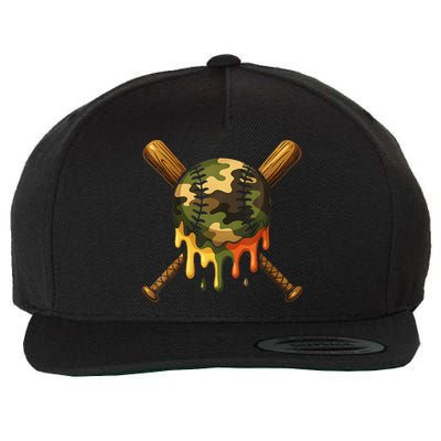 Baseball Drip Camo Baseball Ice Cream Dripping Game Day Wool Snapback Cap