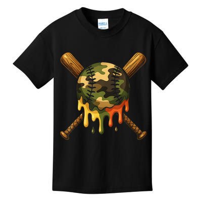 Baseball Drip Camo Baseball Ice Cream Dripping Game Day Kids T-Shirt